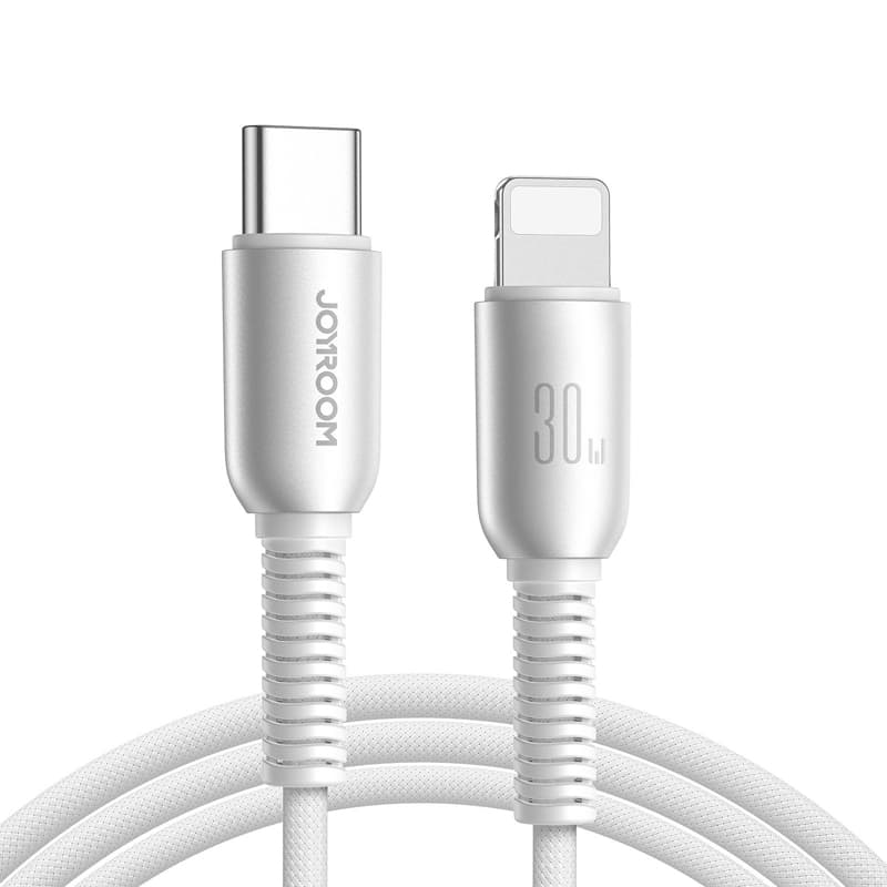 Кабель для зарядки iP Lightning to Type-C Joyroom S-A51 PD 30W 1.2м в нейлоновой оплетке светло-серый Кабель для зарядки iP Lightning to Type-C Joyroom S-A51 PD 30W 1.2м в нейлоновой оплетке светло-серый
