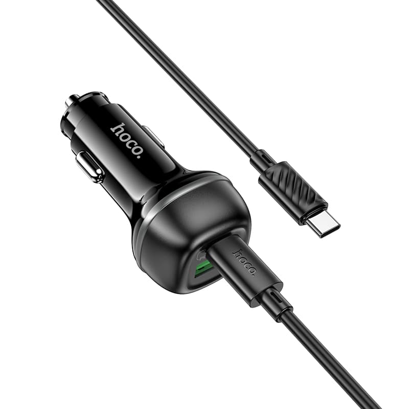 Изображение Автомобильное зарядное устройство + кабель Type-C to Type-C HOCO Z58A 48W PD 30W+QC3.0 3A 1м черный фото Автомобильное зарядное устройство + кабель Type-C to Type-C HOCO Z58A 48W PD 30W+QC3.0 3A 1м черный