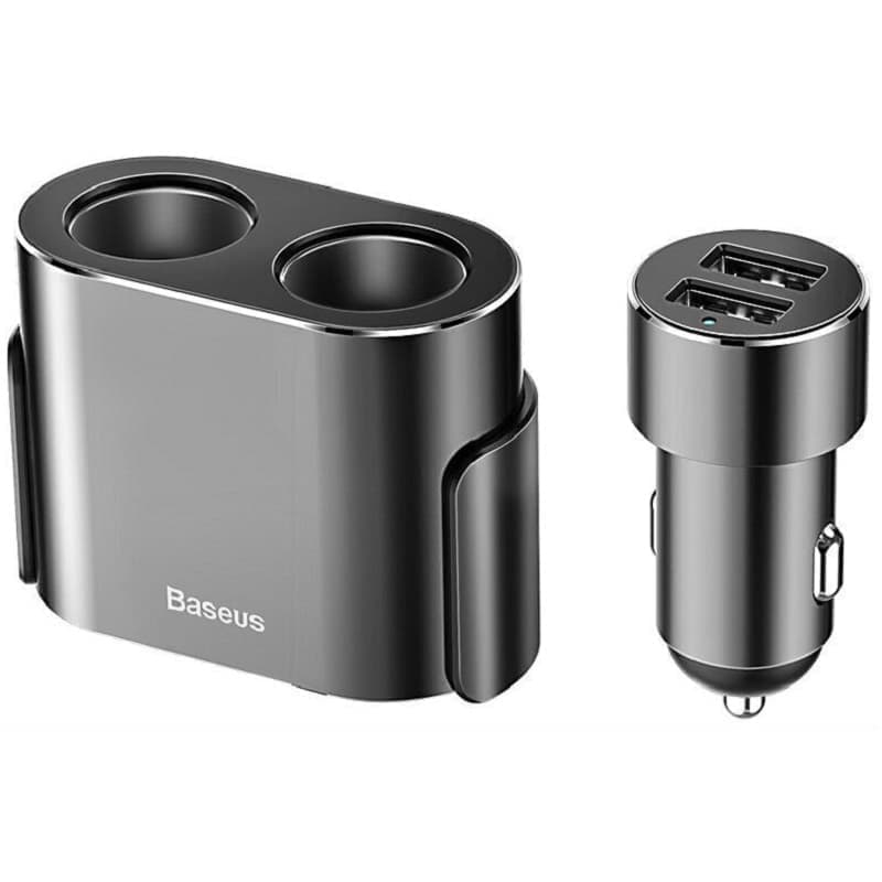 фото Разветвитель Baseus 2 прикуривателя 80W + 2USB 3,1A черный CRDYQ-01