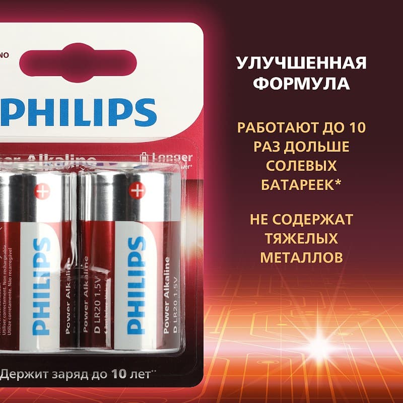 Батарейка Philips алкалиновая LR20-2BL 1.5v