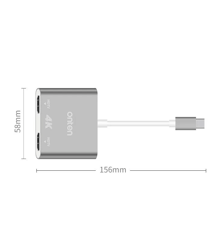 Адаптер переходник конвертер с Type-C USB на 2xHDMI 4K Onten OTN-9175B серый