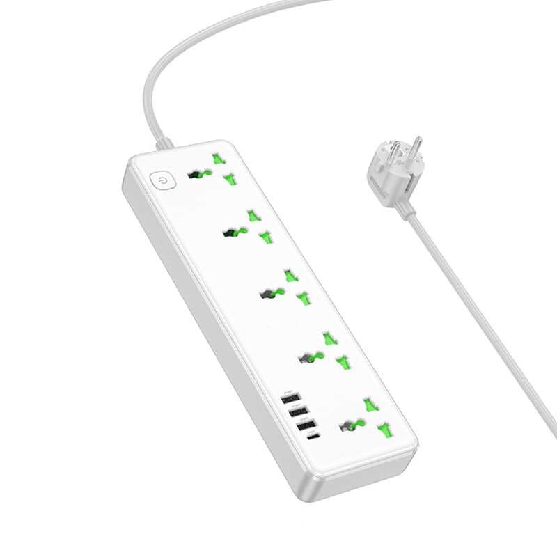 Сетевой фильтр HOCO AC13A 5 гнезд + Type-C USB-C + 3USB 1.5м 2500W DC17W белый