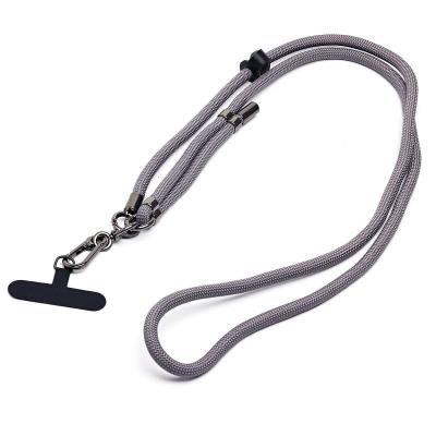 Шнурок держатель для телефона на шею регулируемый с карабином 140см серый