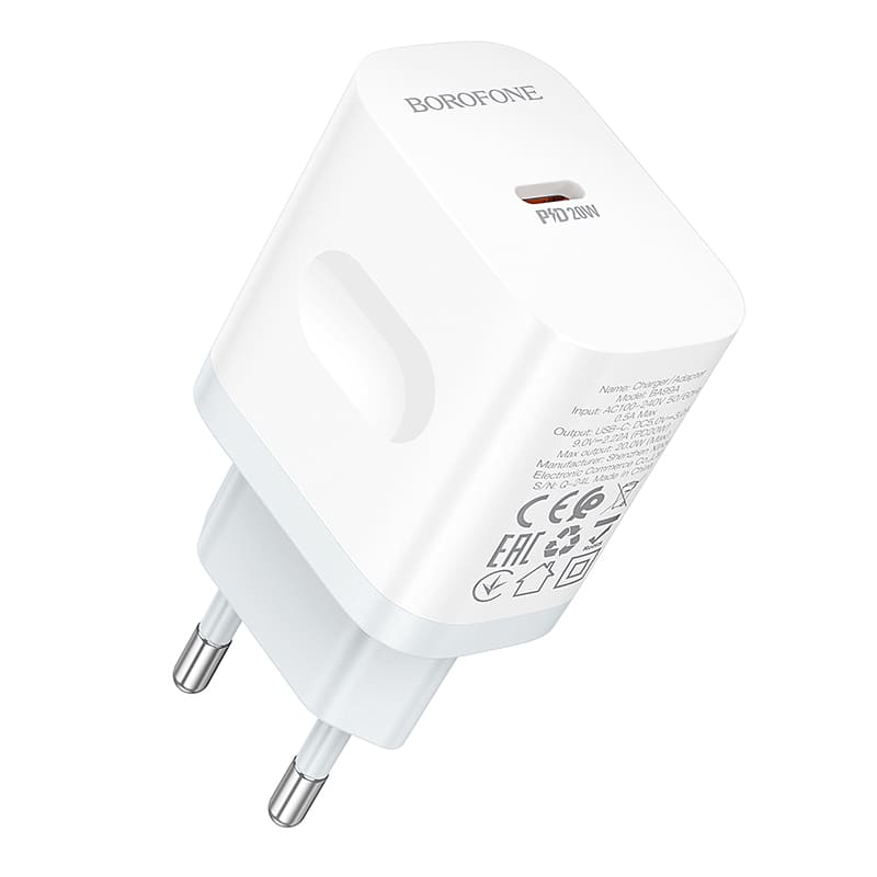 фото Сетевое зарядное устройство Адаптер Блок питания Borofone BA99A PD 20W Type-C USB-C белый