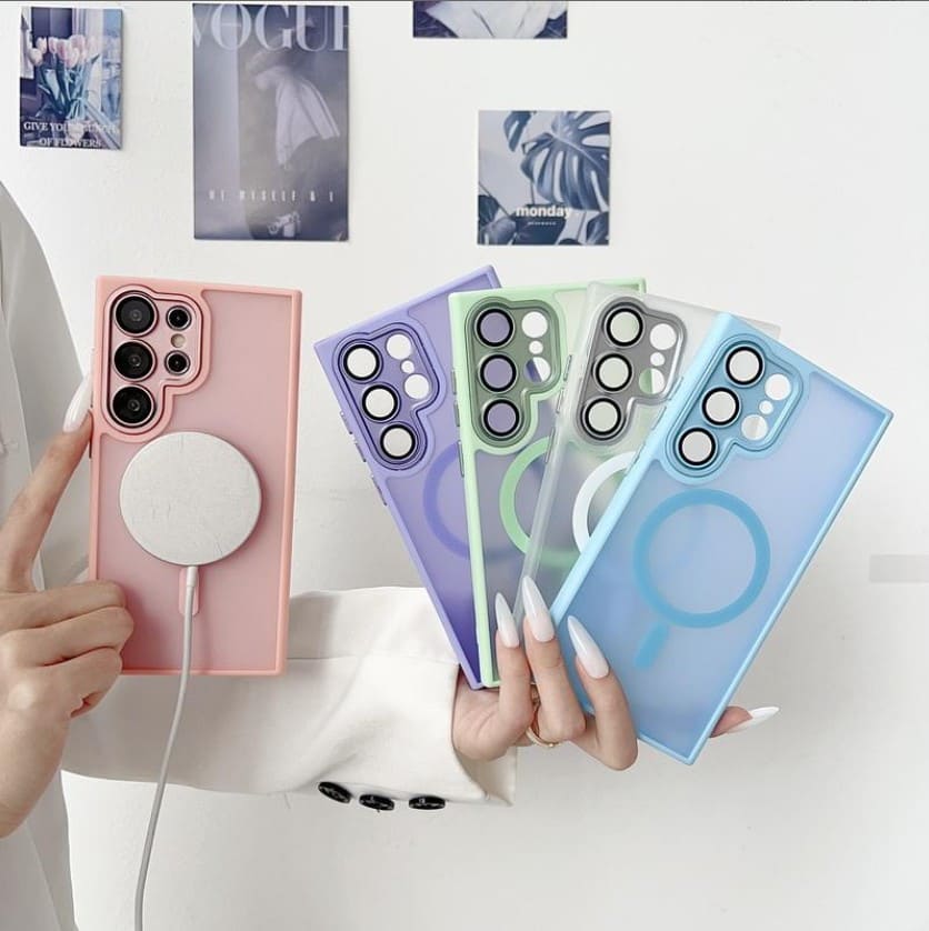 фото Чехол накладка для Samsung A56/A566 5G силикон+пластик прозрачно-матовая с магнитом для magsafe зеленая