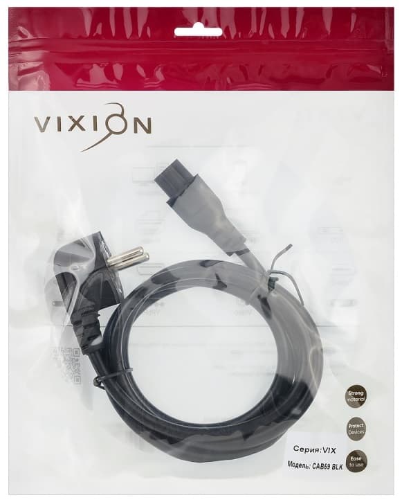 Кабель питания для ноутбуков VIXION CAB59 евровилка 1,5м 3-pin черный Кабель питания для ноутбуков VIXION CAB59 евровилка 1,5м 3-pin черный