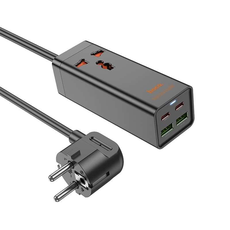 Сетевой фильтр HOCO AC10A 1 гнездо + 2 PD65W + USB QC18W 1.5м 2500W черный