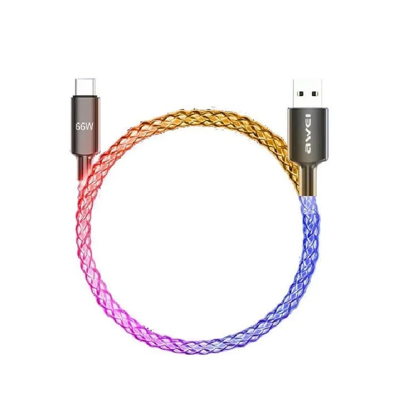 Кабель для зарядки Type-C USB Awei CL-127T 66W 1м RGB подсветка