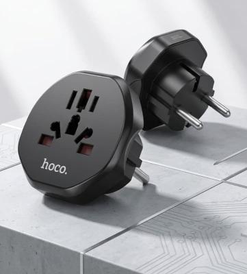 Сетевой переходник адаптер для евророзетки Hoco AC6 10А 250В черный