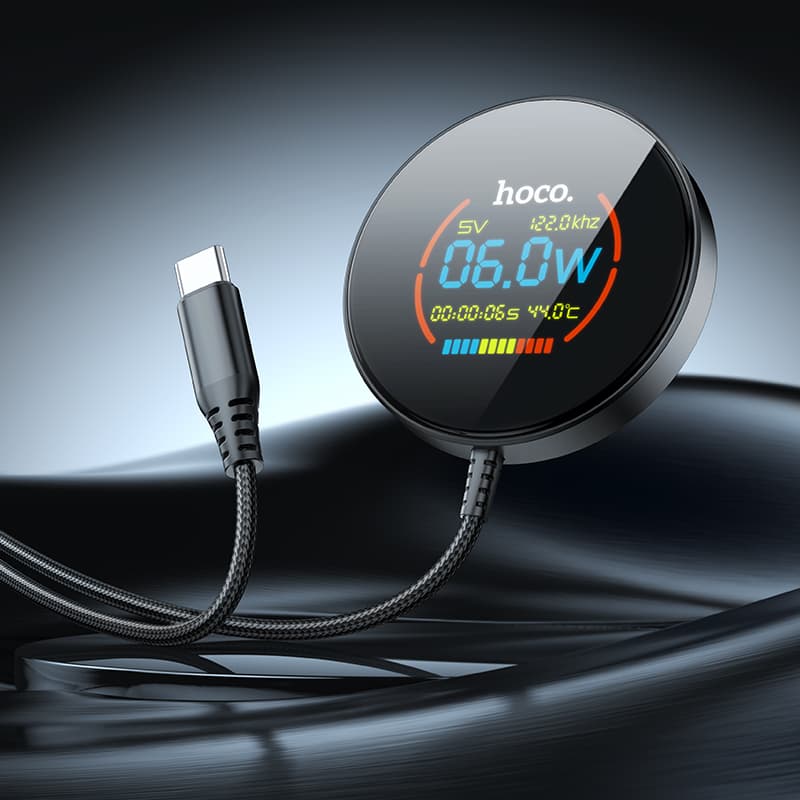фото Беспроводное зарядное устройство магнитное MagSafe HOCO CQ17 15W с LED дисплеем USB-C Type-C черное