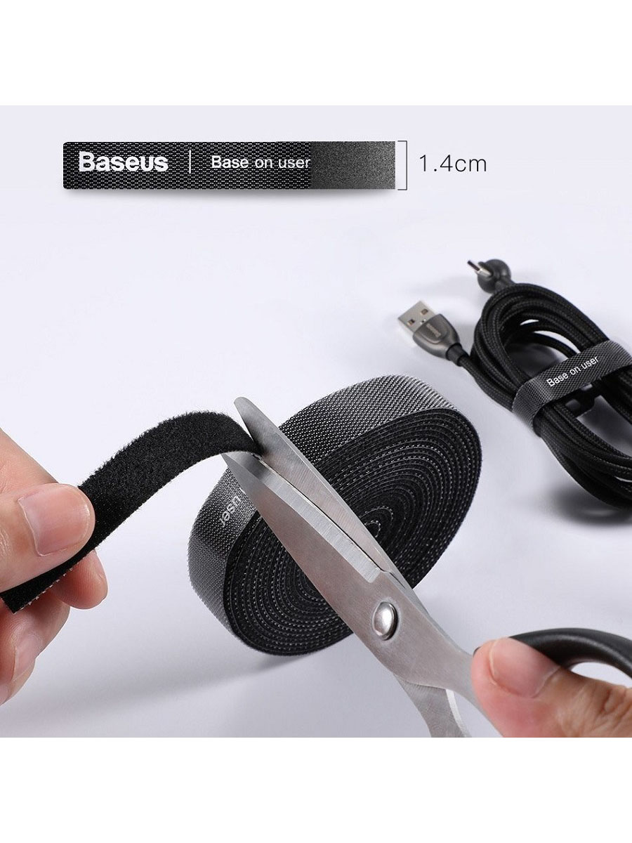фото Органайзер лента-стяжка для проводов на липучке 1м Baseus ACMGT-E01 черный