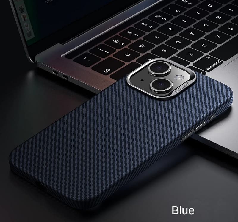 фото Чехол накладка для iphone 15 Pro Max (6.7) SULADA Gentleman карбон пластик синий с магнитом для magsafe