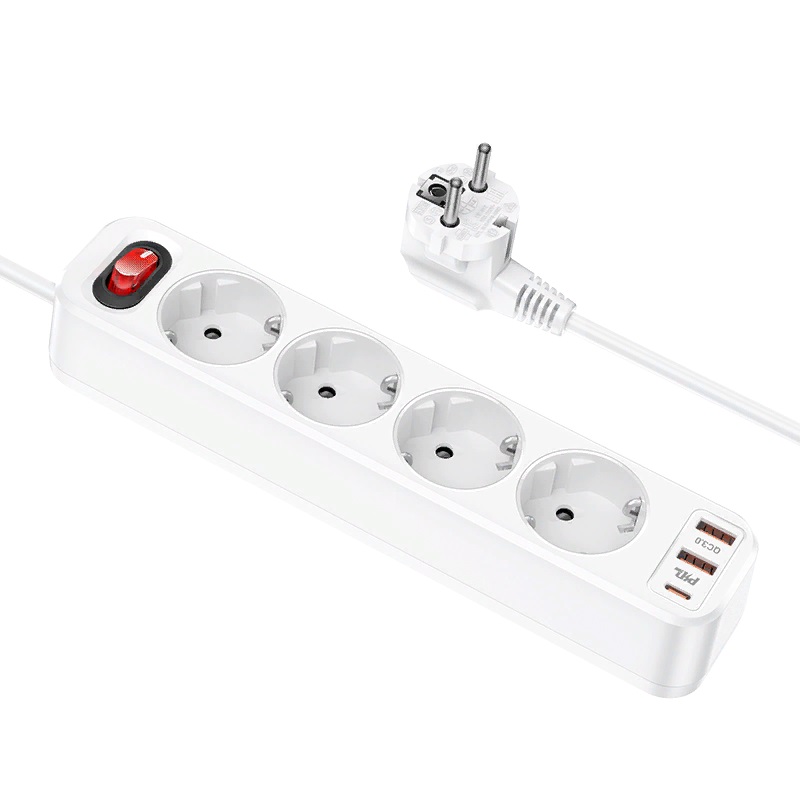 Сетевой фильтр HOCO NS1 4 гнезда + 2USB QC3.0 + PD 20W Type-C USB-C 1.8м белый