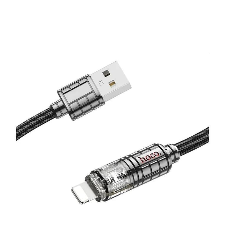 Кабель для зарядки iphone Lightning HOCO U122 Crystal 2.4A 1.2м в тканевой оплетке черный