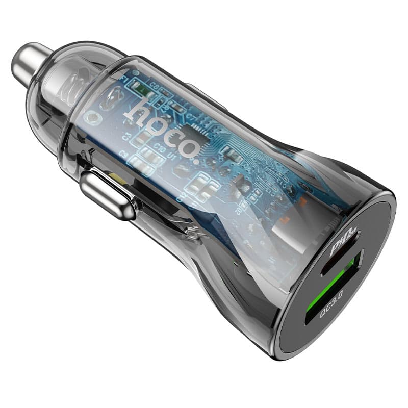 фото Автомобильное зарядное устройство HOCO Z47A PD 30W+QC3.0 / Type-C USB-C+USB прозрачное черное