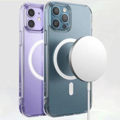 Чехол накладка для iphone 12 Pro (6.1) Magnetic силикон+пластик с магнитом для magsafe и защитой камеры прозрачная