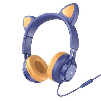 Наушники проводные накладные Hoco W36 Cute Cat с ушками полуночный синий
