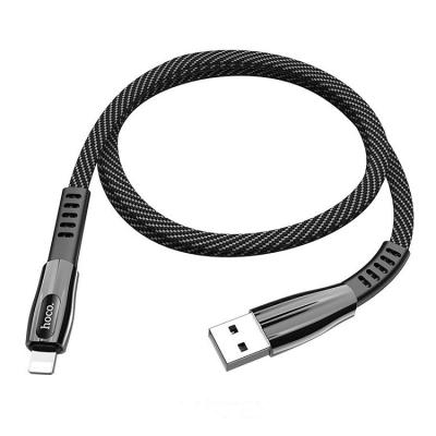 Кабель для зарядки iphone Lightning HOCO U70 LED 2.4А 1.2м плоский в нейлоновой оплетке темно-серый