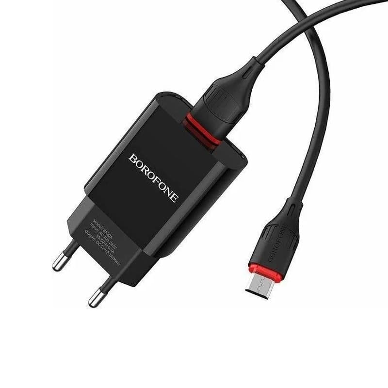 фото Сетевое зарядное устройство + кабель Micro USB Borofone BA20A 1USB 2.1A черный