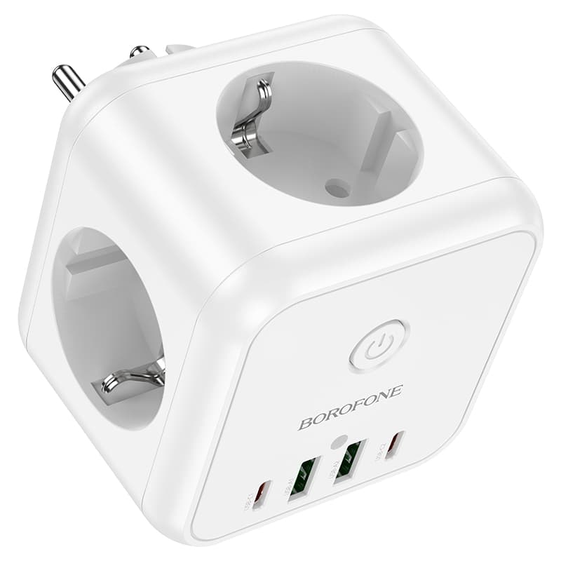 Сетевой фильтр Borofone BAC11 3 гнезда + 2 Type-C USB-C PD 40W + 2USB QC3.0 2500W белый Сетевой фильтр Borofone BAC11 3 гнезда + 2 Type-C USB-C PD 40W + 2USB QC3.0 2500W белый