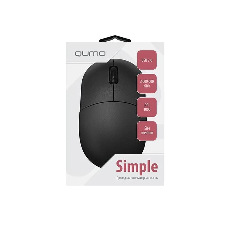 Мышь проводная Qumo Simple M92 3 кнопки 1000dpi черная