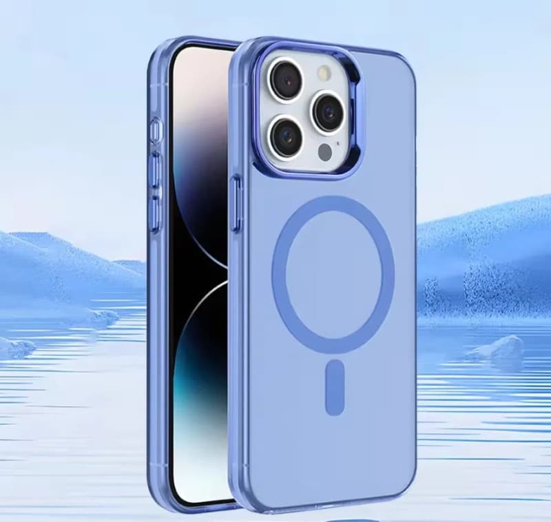 фото Чехол накладка для iphone 15 Pro Max (6.7) Magnetic силикон+пластик с магнитом для magsafe синяя