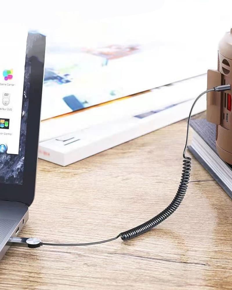 фото Блютуз aux FM трансмиттер bluetooth адаптер ресивер Hoco DUP02 1.5м пружина черный