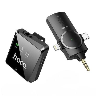 Беспроводной петличный микрофон HOCO S31 Stream микрофон + приемник 3 в 1 для Lightning/Type-C/Aux черный