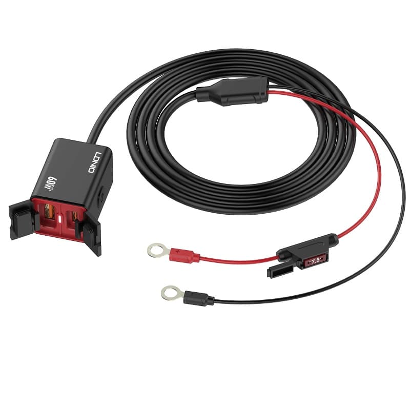 фото Зарядное устройство для мотоцикла LDNIO C108 60W PD 30W+QC3.0 + кабель Type-C to Type-C водонепроницаемое IPX6 черное