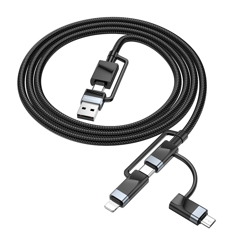 Кабель для зарядки 6 в 1 USB / Type-C to Lightning 27W / Type-C to Type-C 60W/ Type-C to Micro 2A Borofone BU51 2м в нейлоновой оплетке черный Кабель для зарядки 6 в 1 USB / Type-C to Lightning 27W / Type-C to Type-C 60W/ Type-C to Micro 2A Borofone BU51 2м в нейлоновой оплетке черный