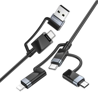 Кабель для зарядки 6 в 1 USB/Type-C to Lightning 27W/Type-C to Type-C 60W/Type-C to Micro 2A Borofone BU51 1.2м в нейлоновой оплетке черный