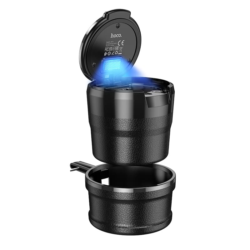 фото Пепельница автомобильная Hoco ZP11 Delta с крышкой и LED подсветкой черная