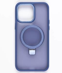 Чехол накладка для Samsung S25 Ultra B силикон+пластик с магнитом и кольцом держателем прозрачно-матовая чернично-серая