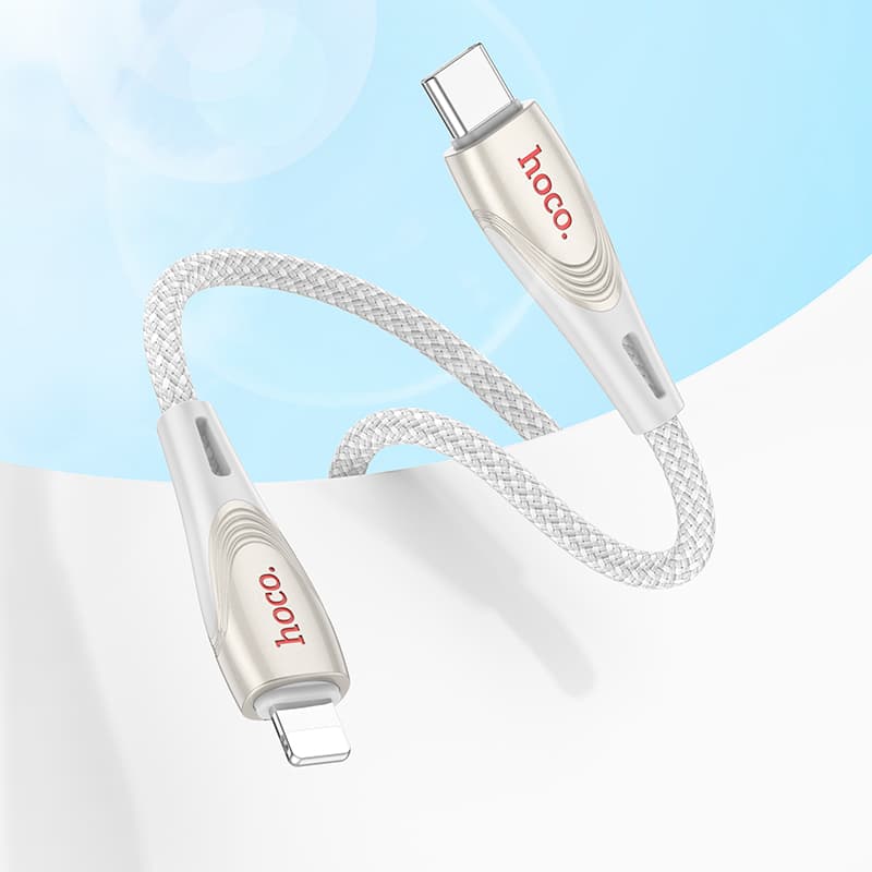 Кабель для зарядки iP Lightning to Type-C HOCO U133 PD 27W 1.2м в оплетке серый