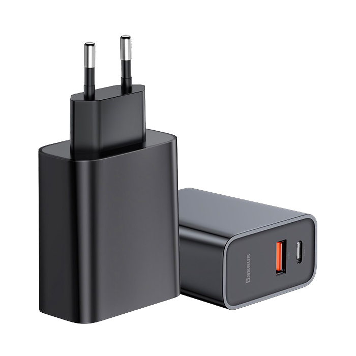 фото Сетевое зарядное устройство Адаптер Блок питания Baseus Speed PD 30W+QC3.0 Type-C USB-C+USB черное CCFS-C01