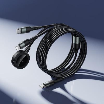 Кабель для зарядки 3 в 1 Lightning 2.4A/Type-C 2A/iWatch 2.5W HOCO CW64 1.2м в тканевой оплетке черный