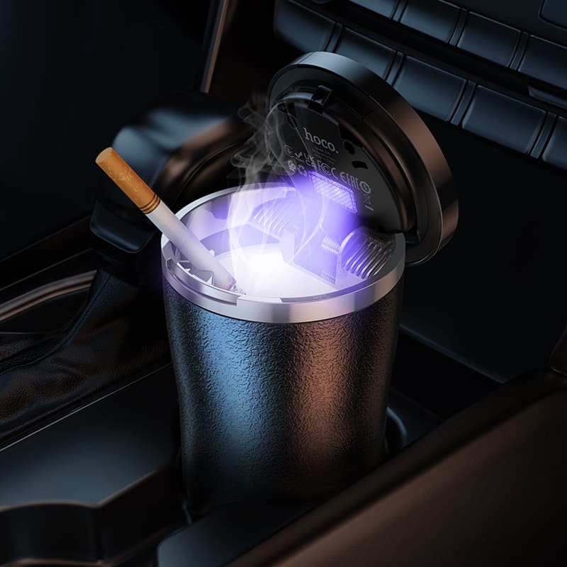 Изображение Пепельница автомобильная Hoco ZP9 Solar с крышкой и LED подсветкой черная сайта akstel.ru фото Пепельница автомобильная Hoco ZP9 Solar с крышкой и LED подсветкой черная