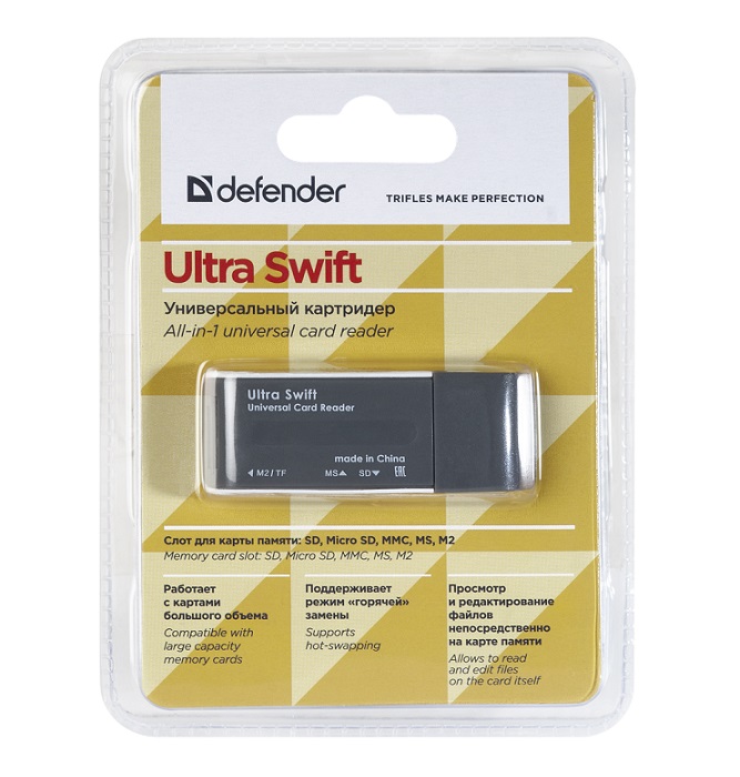 Картридер DEFENDER Ultra Swift USB 2.0, 4 слота