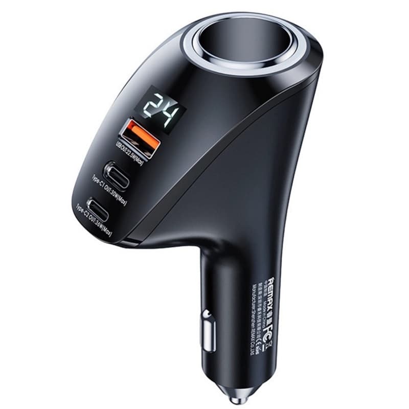 фото Разветвитель Remax RCC339 LED 88.5W 1 прикуриватель + USB QC3.0 + 2PD USB-C черный с дисплеем