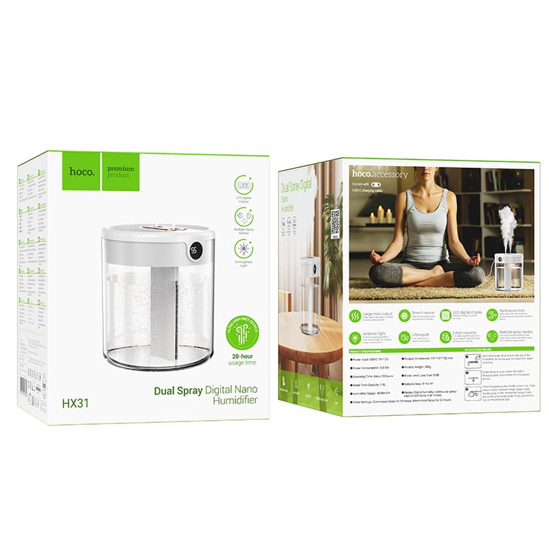 Увлажнитель воздуха HOCO HX31 1.4л с дисплеем и подсветкой белый