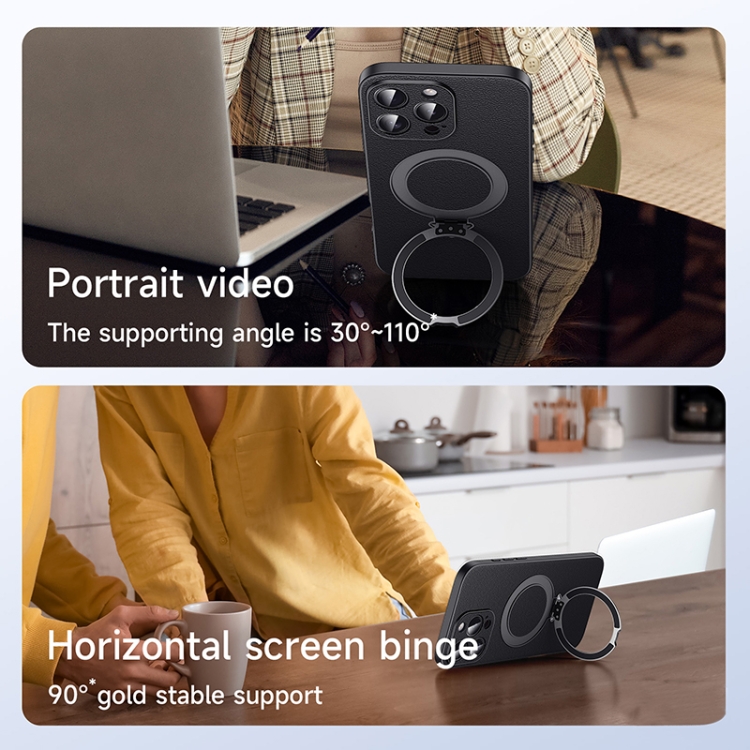 фото Чехол накладка для iphone 15 Pro Max (6.7) SULADA Greenstraw натуральная кожа черный с магнитом для magsafe и кольцом-держателем