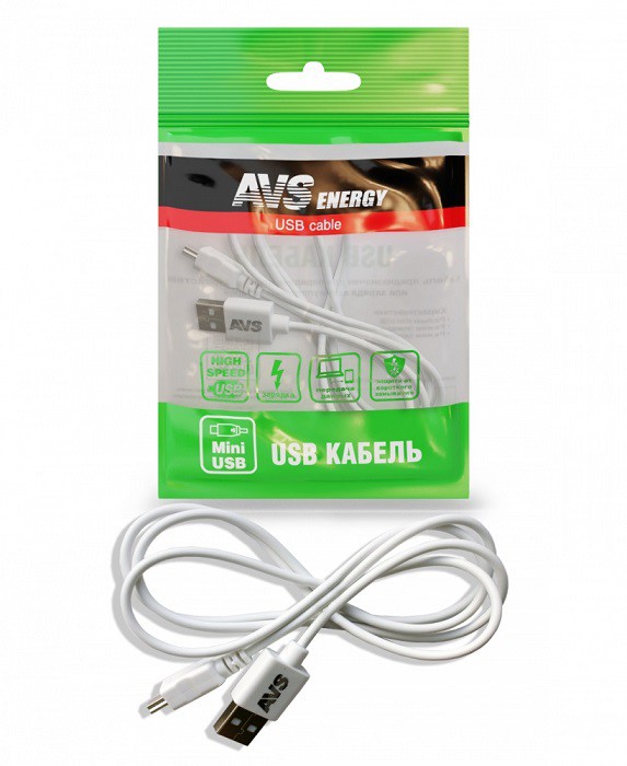 Кабель для зарядки Mini USB AVS MN-313 1м белый