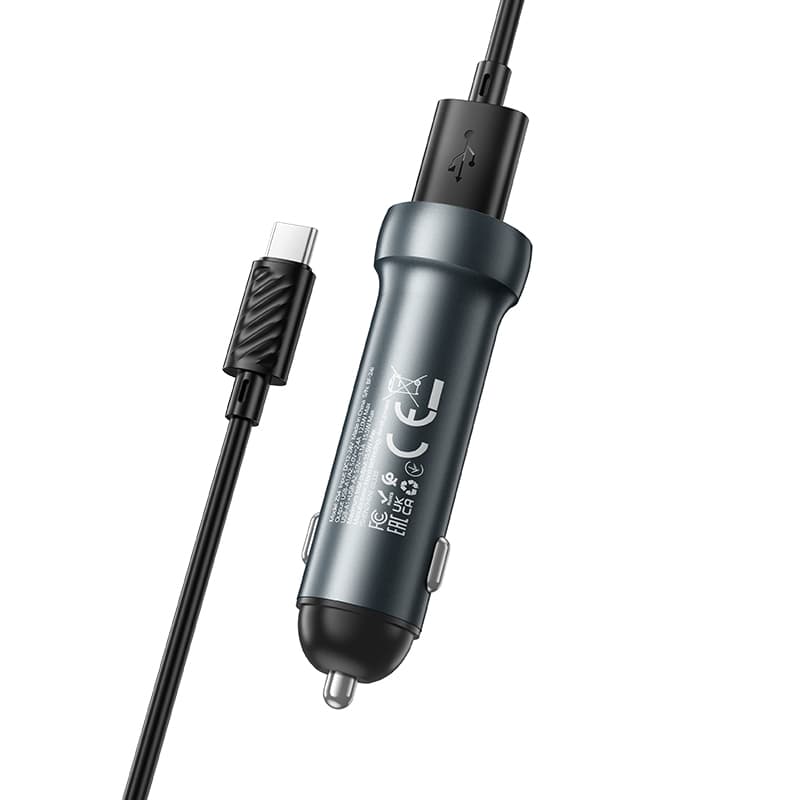 фото Автомобильное зарядное устройство + кабель Type-C USB HOCO Z54 2USB 15.5W 2,4A серый металл