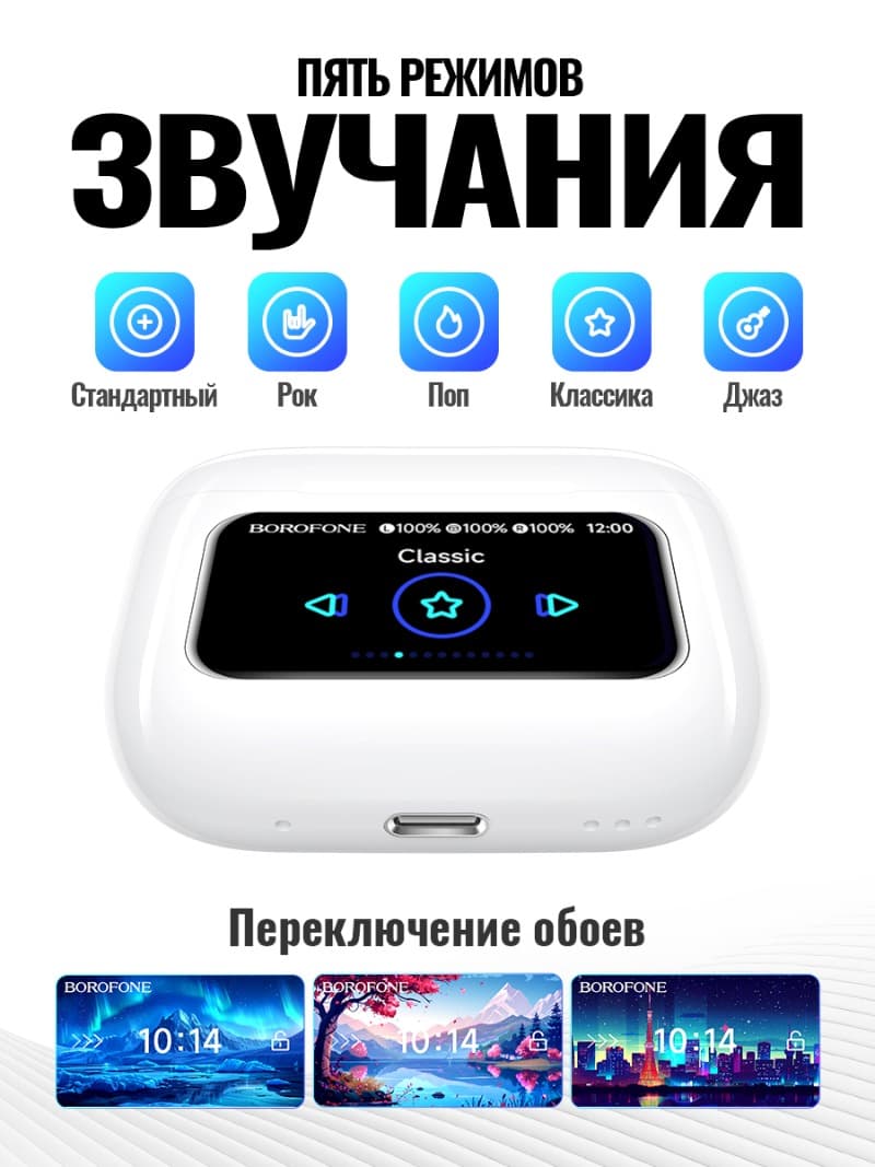 фото Наушники беспроводные Borofone BW76 Brocade с сенсорным экраном белые