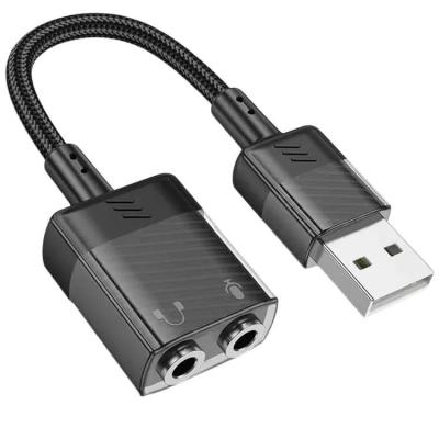 Внешняя USB звуковая карта 2 в 1 с USB на 2xJack 3.5 Hoco LS37 0.15м серая