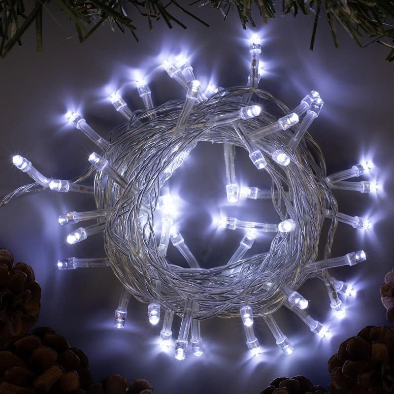 Гирлянда светодиодная 5 м провод прозрачный LED-50 220V свечение белое 8 режимов (3556756)
