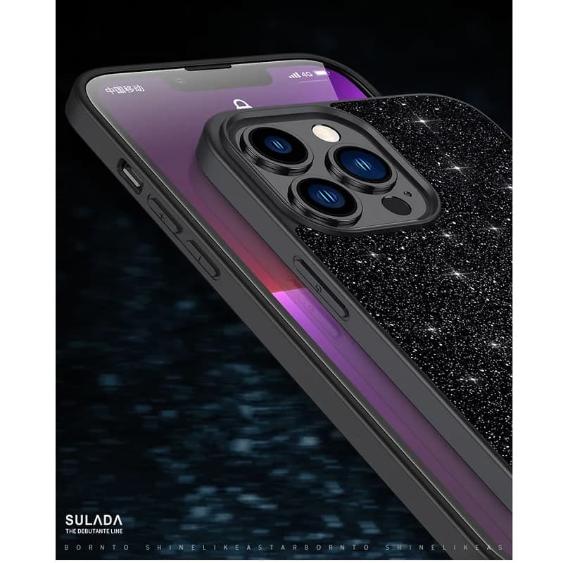 фото Чехол накладка для Samsung S22 SULADA Glittering Powder силикон+пластик черная с блеском, черный бампер