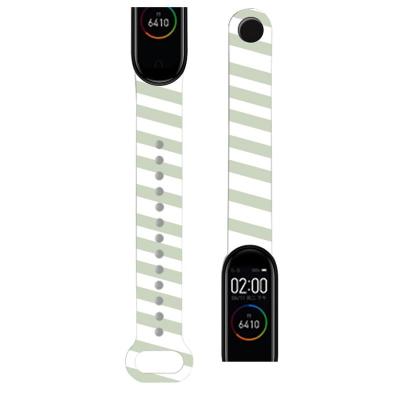 Ремешок для Mi Band 3/Mi Band 4 белый с зелеными полосками Ремешок для Mi Band 3/Mi Band 4 белый с зелеными полосками