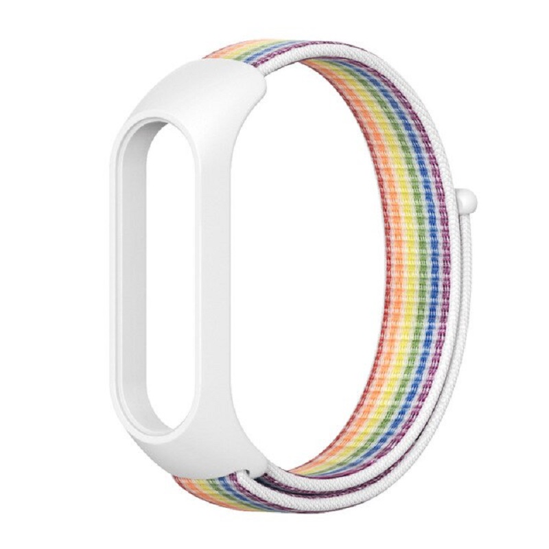 Ремешок для Mi Band 5/Mi Band 6 нейлоновый с липучкой радужный с белым ободком Ремешок для Mi Band 5/Mi Band 6 нейлоновый с липучкой радужный с белым ободком