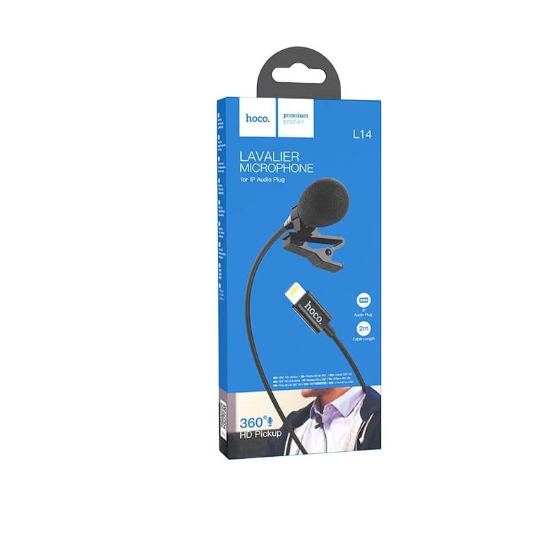 Микрофон петличный Lightning HOCO L14 2м черный